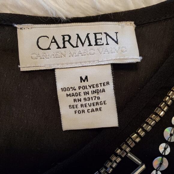 2/$30 CARMEN Carmen Marc Valvo Black Sequined Holiday Party Tank Size M - Picture 4 of 9